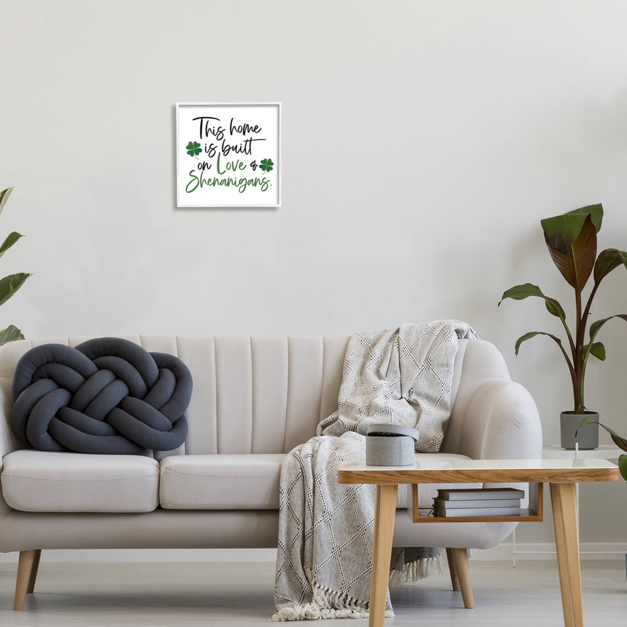 Stupell Industries Love & Shenanigans Lucky Green Clover Calligraphy Quote Framed Giclee Art
